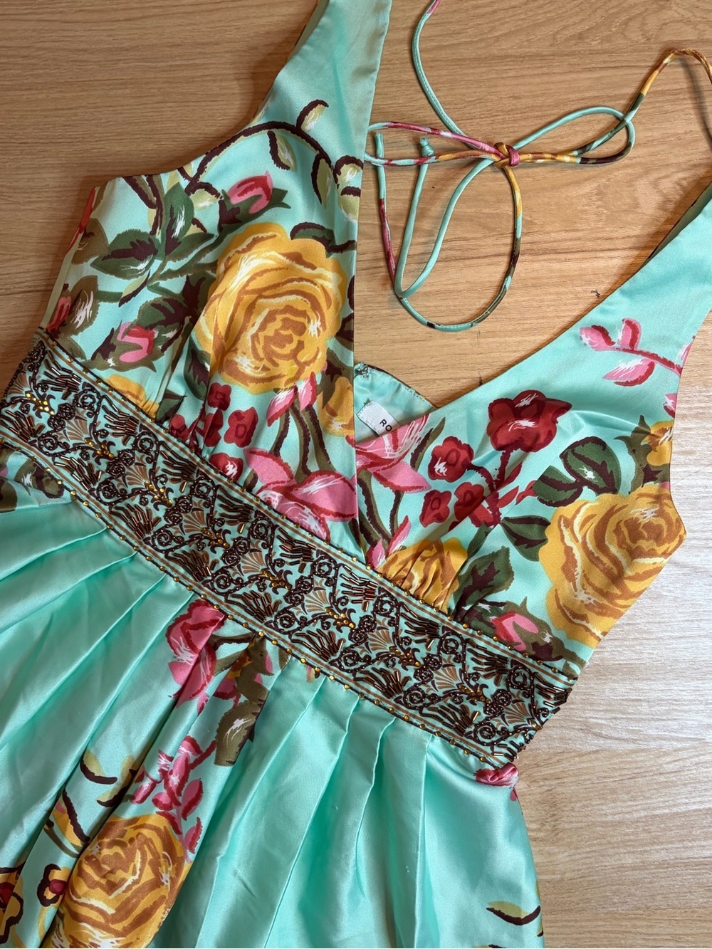 Rose + Olive Aqua Floral Embroidered Halter Top Medium BNWT